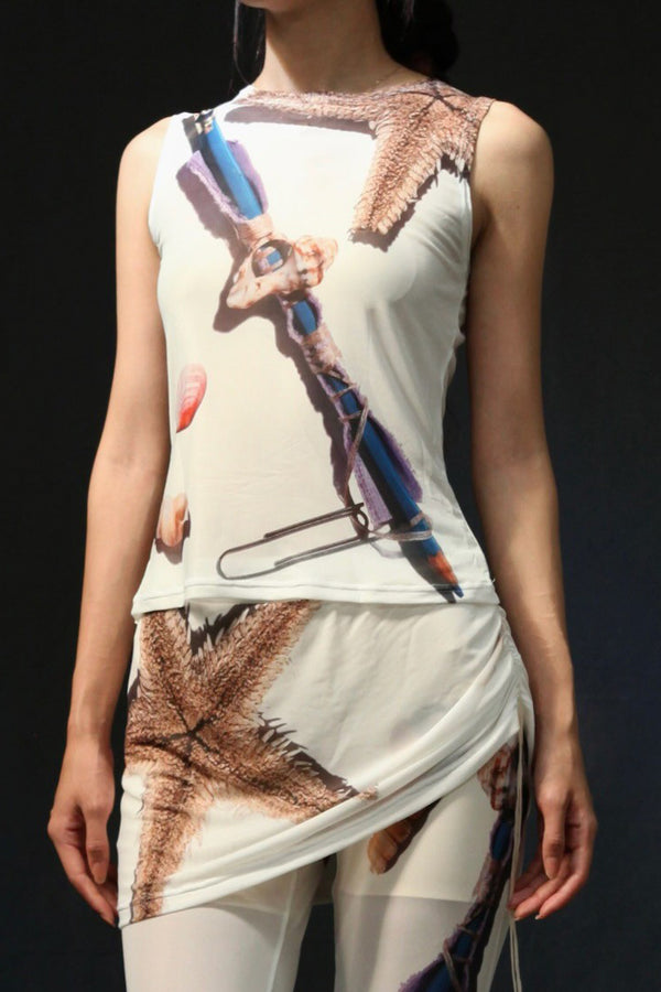 CONSTANÇA ENTRUDO Mesh print top CE-SS24_TOP06-LB blue and white SS24_TOP02